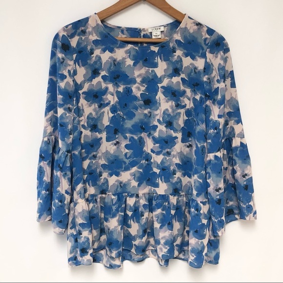 J Crew Blue Floral Print Peplum Blouse Sz XS - Picture 4 of 12